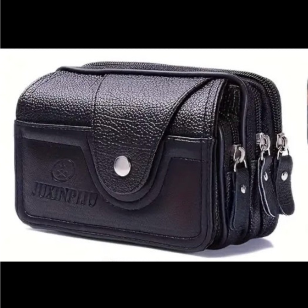 New! Men's Black Wear Belt Business Horizontal Mobile Phone Bag, Pu Waist Bag
